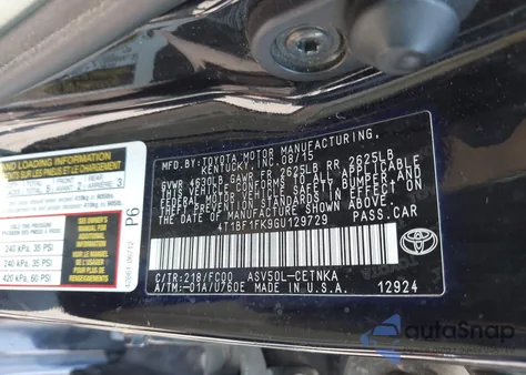 2016 Toyota Camry Le z USA, uszkodzony, nr VIN 4T1BF1FK9GU129729